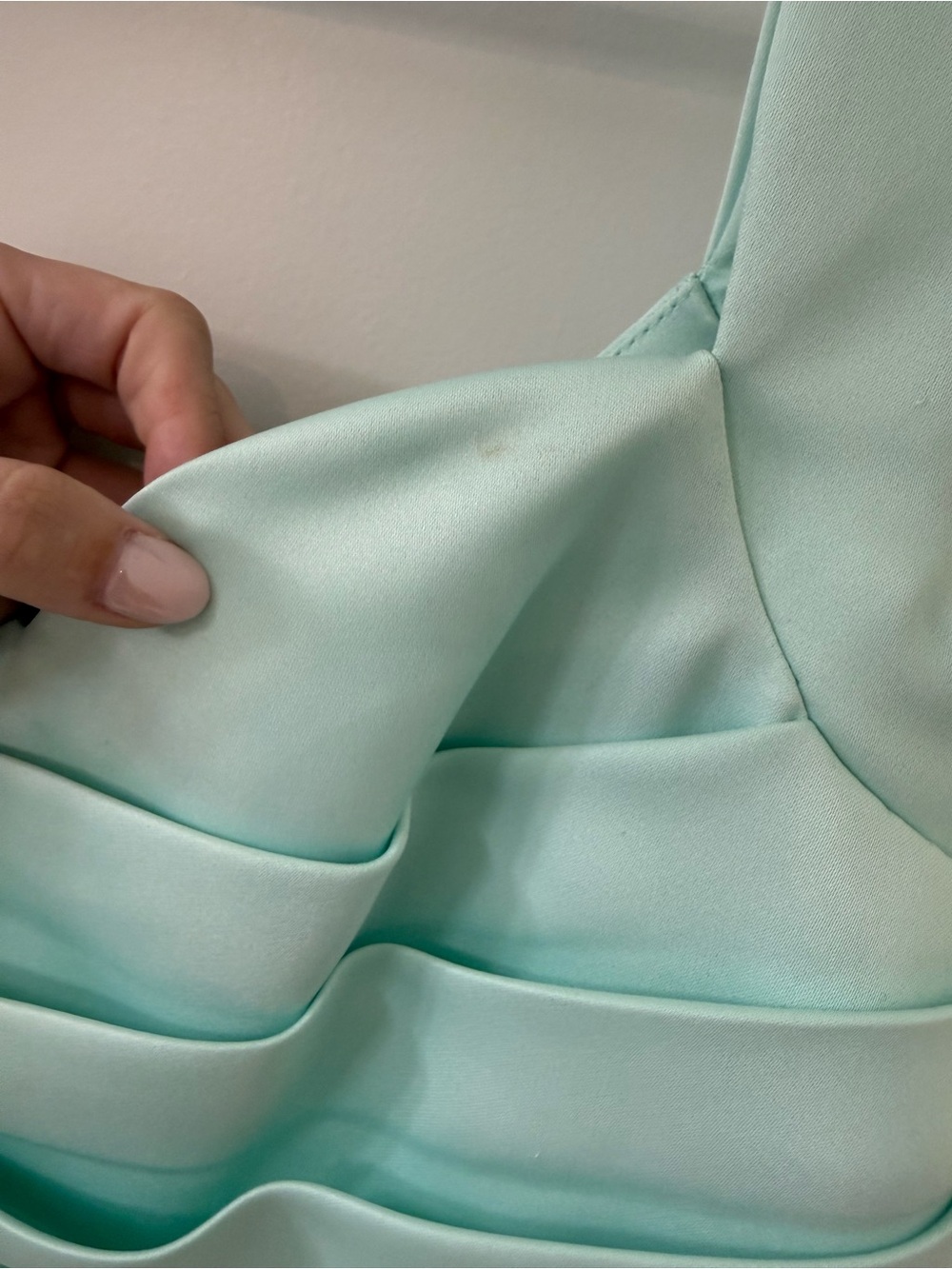 Elliatt Mint Green Pleated Bodice Asymmetric Mini Dress - Picture 4 of 7